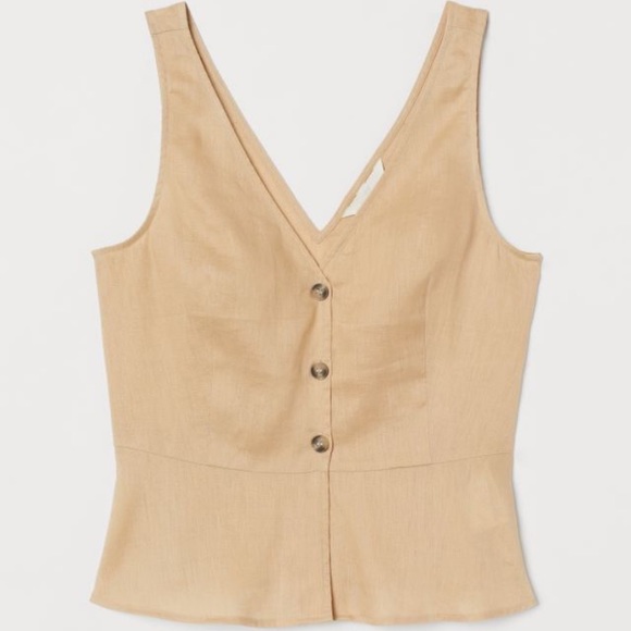 100% Linen Button Down Blouse - Tan - Picture 8 of 8